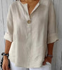 Linen V-Neck Blouse with 3/4 Sleeves for Women | Ideal for Everyday Wear