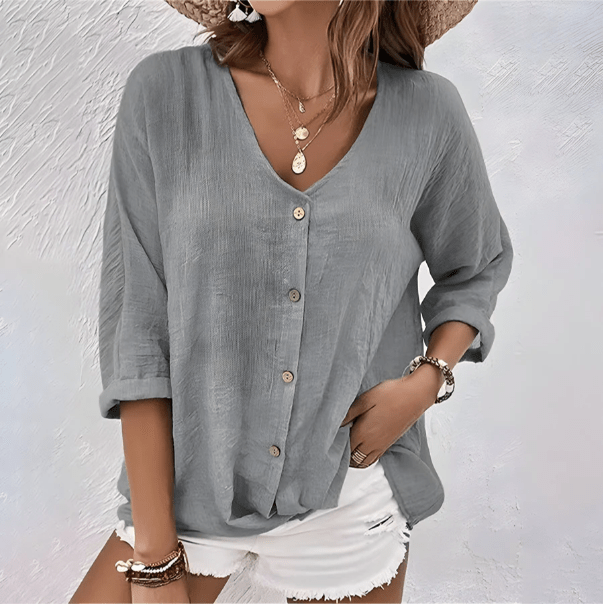 Blouse décontractée col V manches courtes pour femmes - Emilia Lane