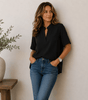 Blouse Femme Col V Manches Courtes Coupe Fluide Unie - Emilia Lane