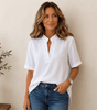 Blouse Femme Col V Manches Courtes Coupe Fluide Unie - Emilia Lane