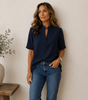 Blouse Femme Col V Manches Courtes Coupe Fluide Unie - Emilia Lane