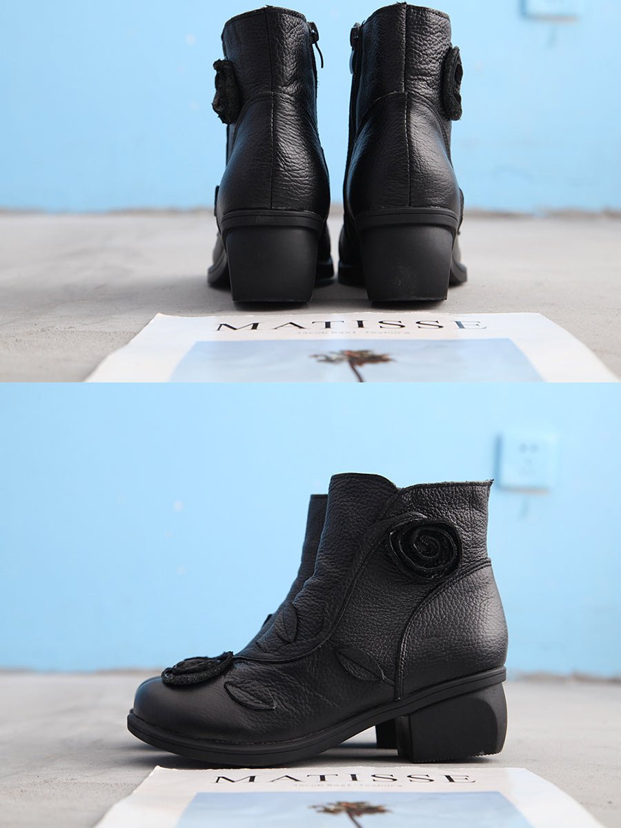Bottes à Talon Moyen en Cuir avec Motifs Floraux pour Femme - Emilia Lane