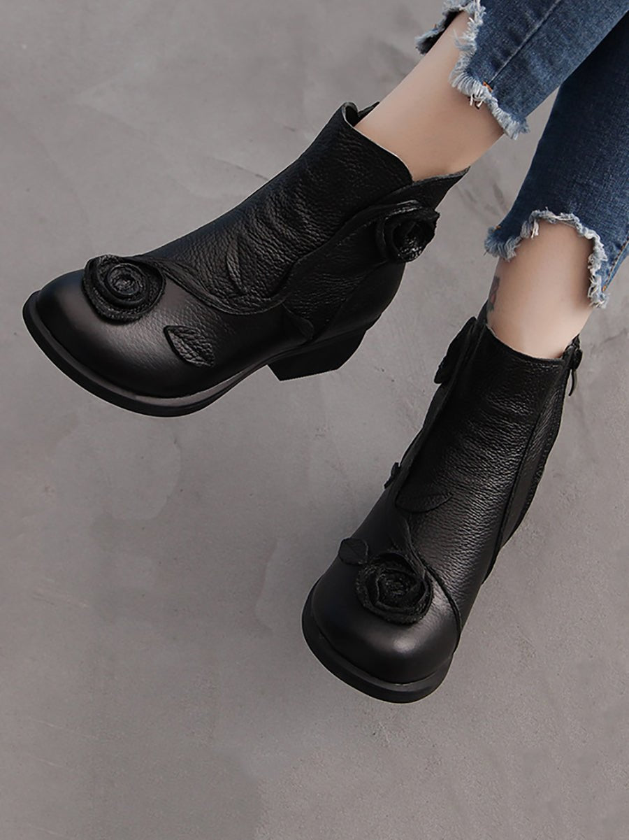 Bottes à Talon Moyen en Cuir avec Motifs Floraux pour Femme - Emilia Lane