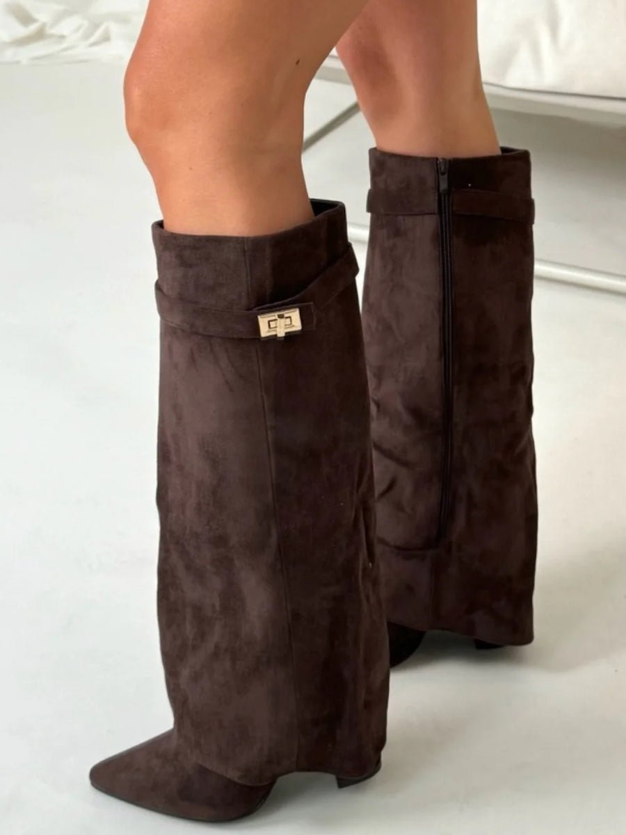 High Boot with Cuff in Suede for Women