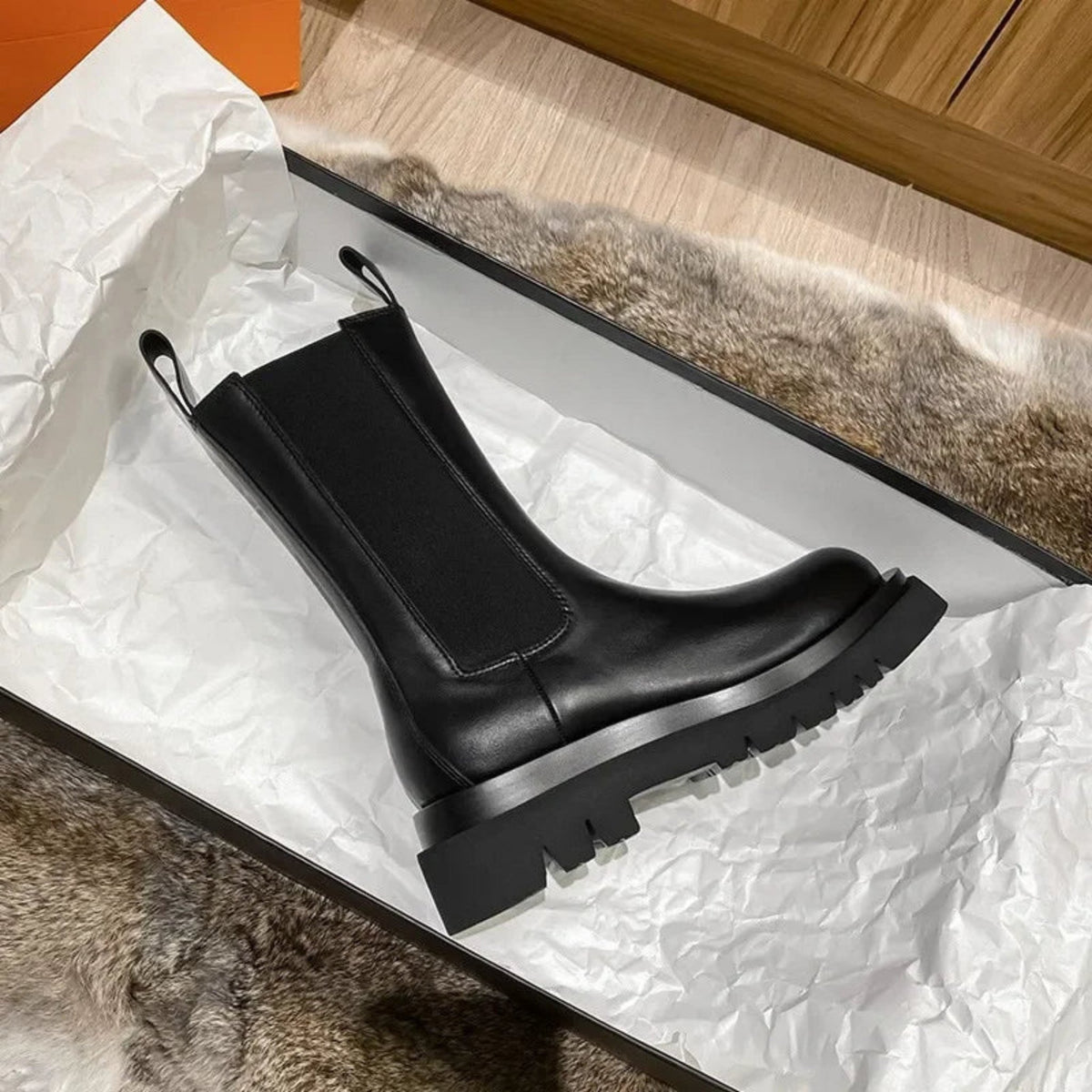 Bottine Chelsea Plate en Simili Cuir pour Femme - Emilia Lane