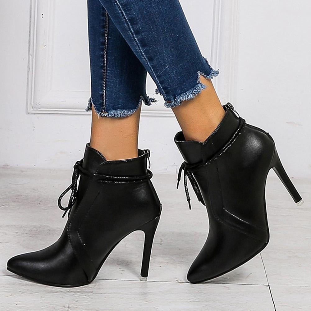 Pointed Toe Stiletto Heel Ankle Boots in Faux Leather for Women