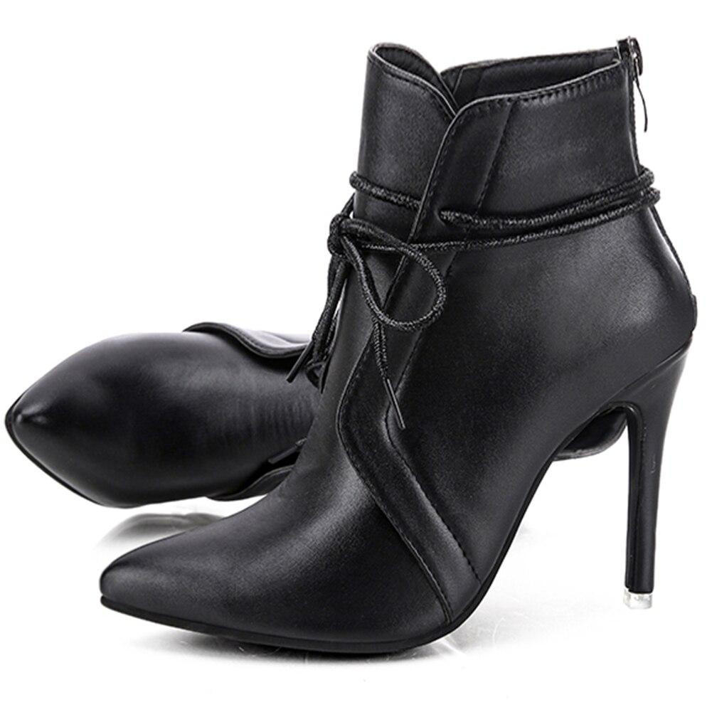 Pointed Toe Stiletto Heel Ankle Boots in Faux Leather for Women