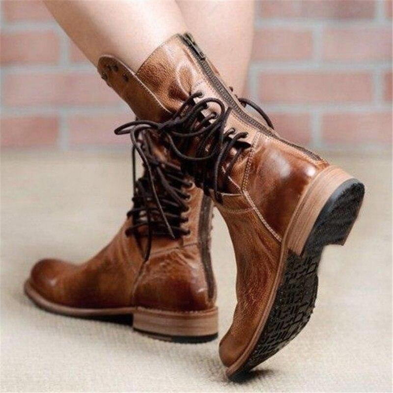 Lace-Up Ankle Boots with Faux Leather Heel for Women
