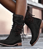 Lace-Up Ankle Boots with Faux Leather Heel for Women