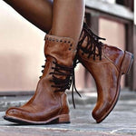 Lace-Up Ankle Boots with Faux Leather Heel for Women