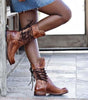 Lace-Up Ankle Boots with Faux Leather Heel for Women