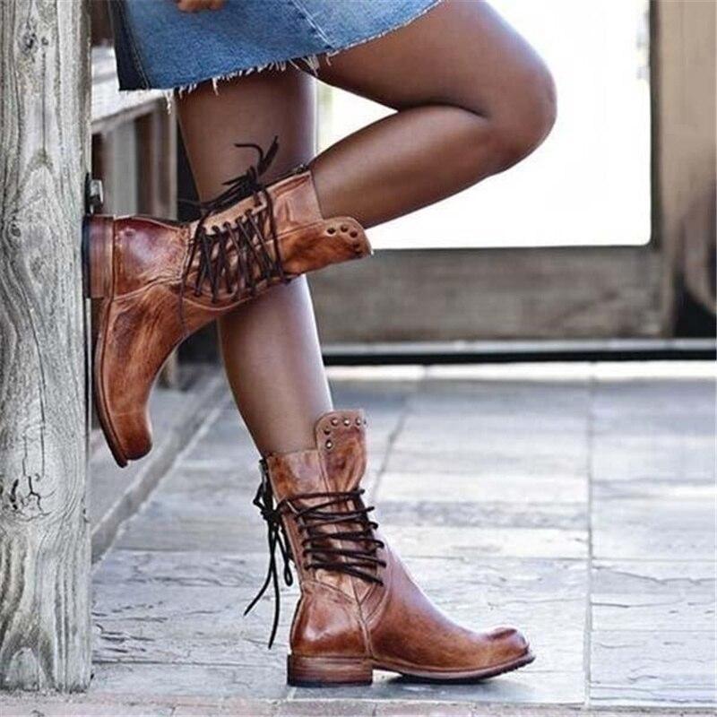 Lace-Up Ankle Boots with Faux Leather Heel for Women