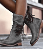 Lace-Up Ankle Boots with Faux Leather Heel for Women
