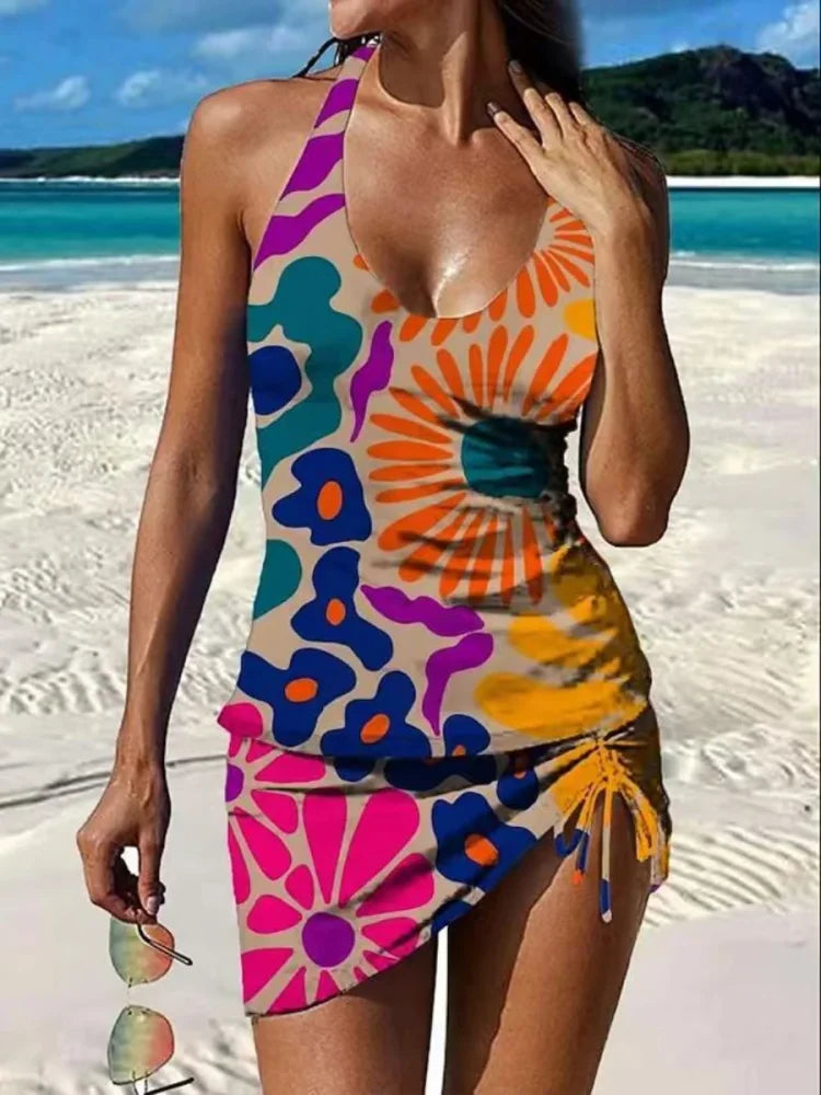 Printed Graphic Tankini and Shorts for Women