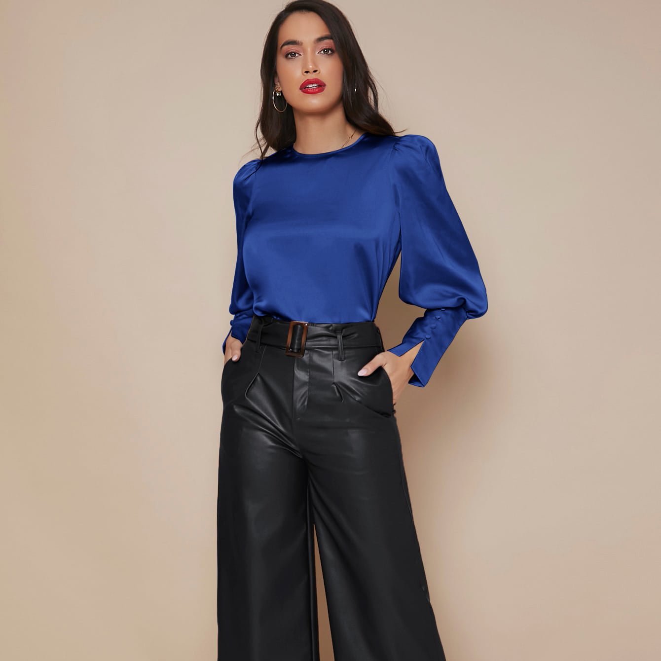 Chemise Satin à Manches Longues pour Femme - Emilia Lane