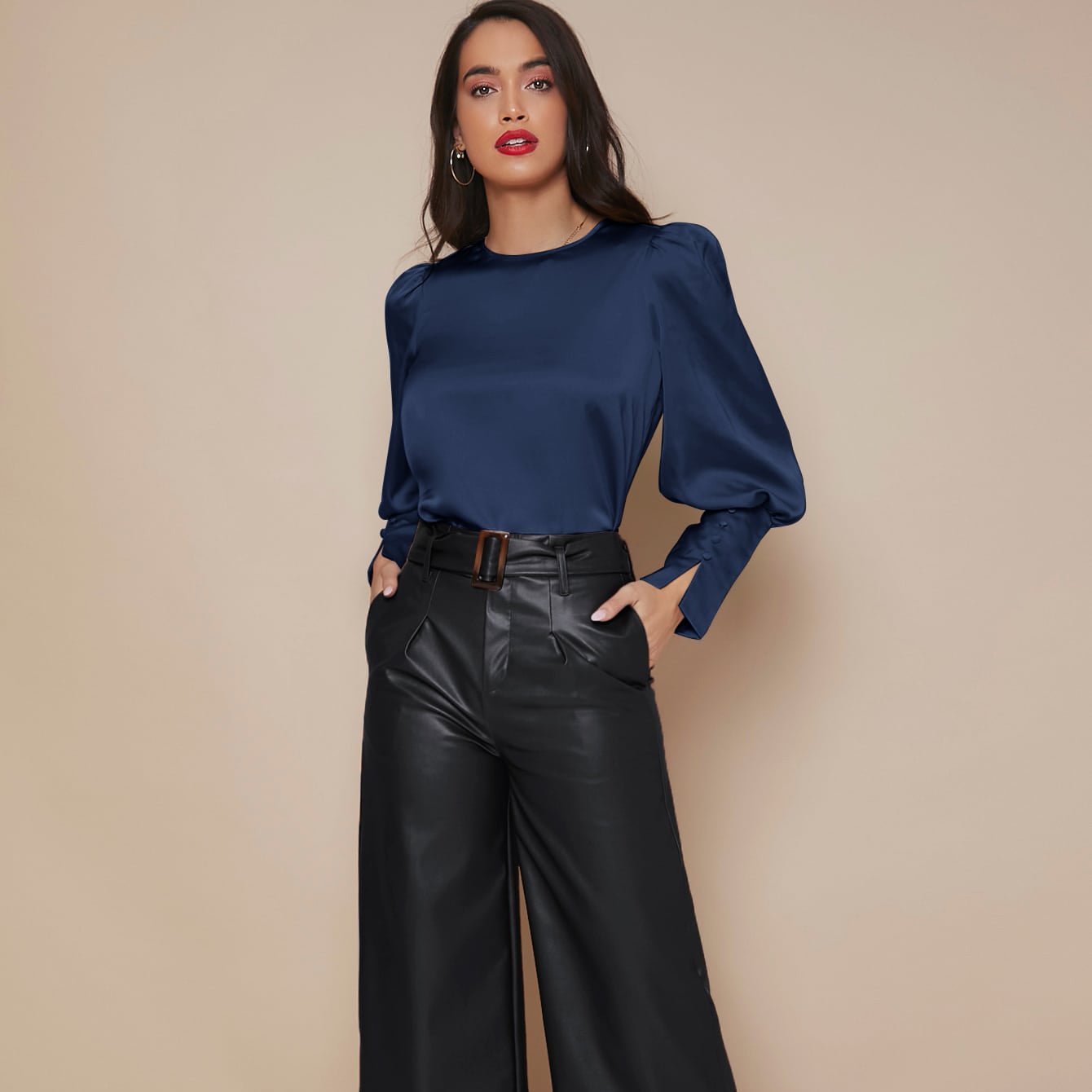 Chemise Satin à Manches Longues pour Femme - Emilia Lane