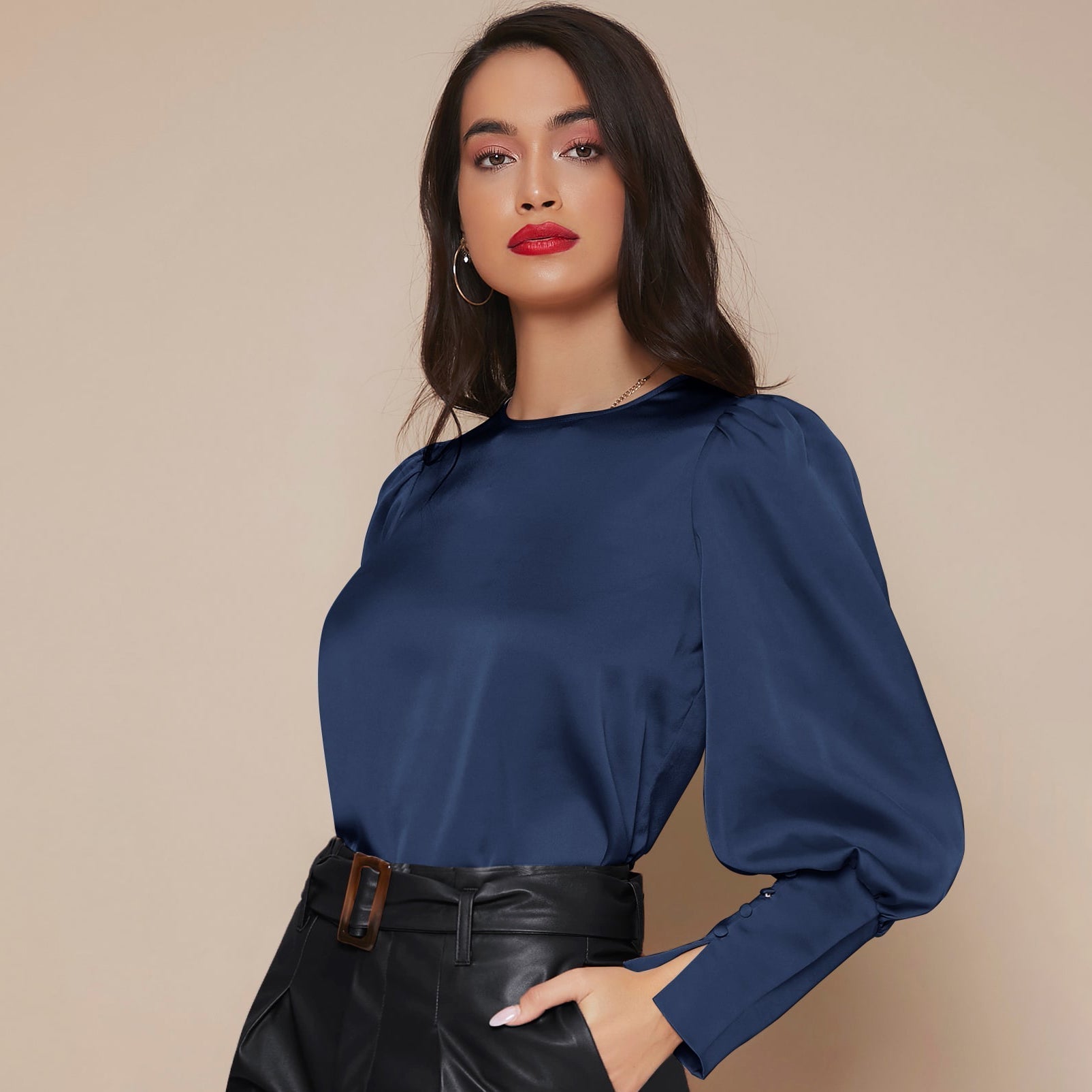Chemise Satin à Manches Longues pour Femme - Emilia Lane