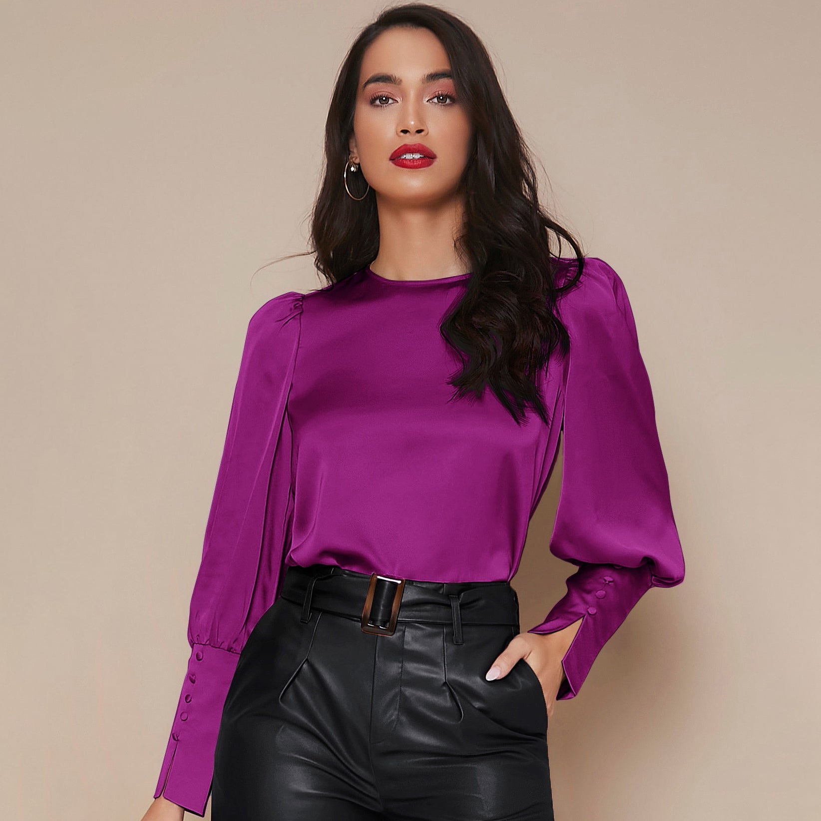 Chemise Satin à Manches Longues pour Femme - Emilia Lane