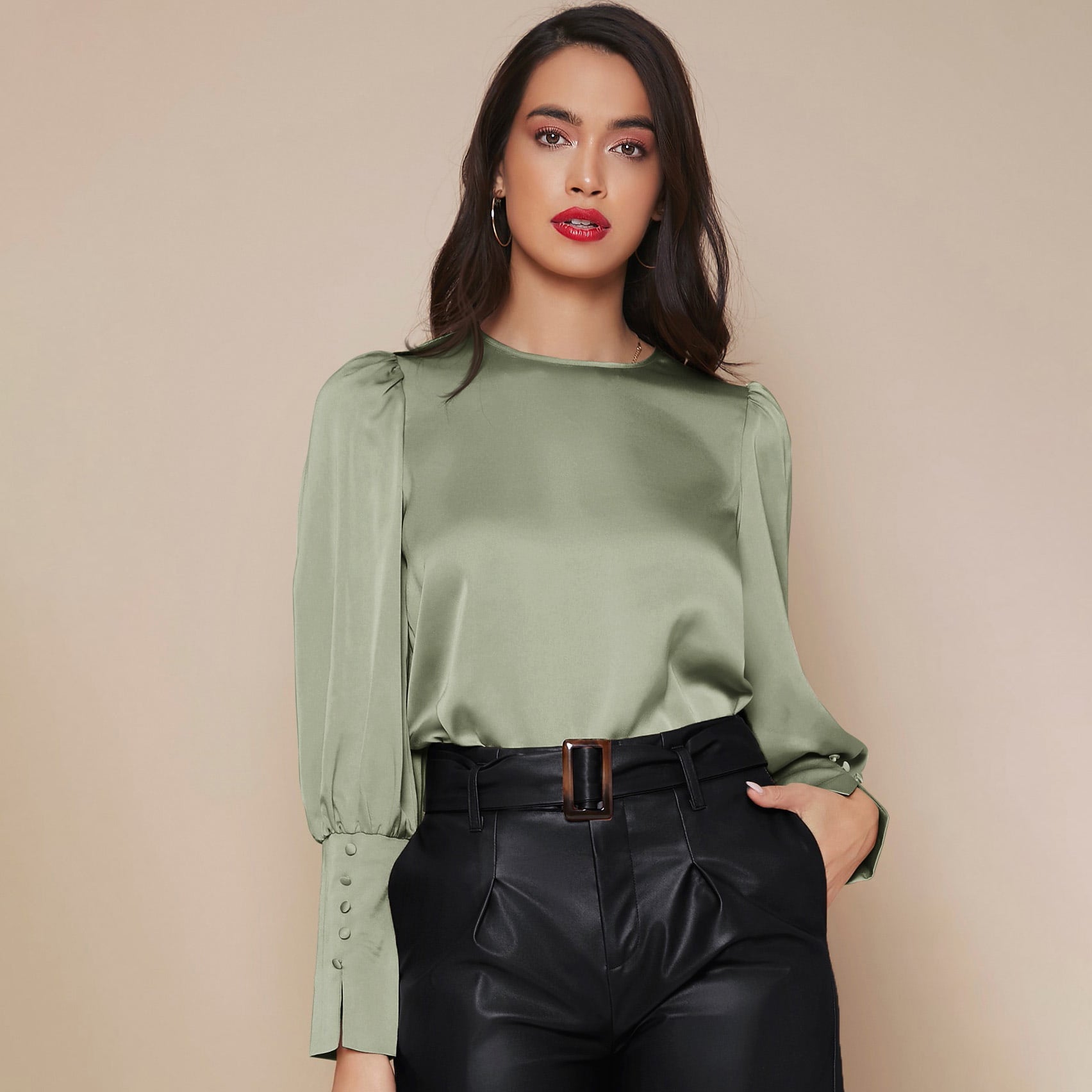 Chemise Satin à Manches Longues pour Femme - Emilia Lane