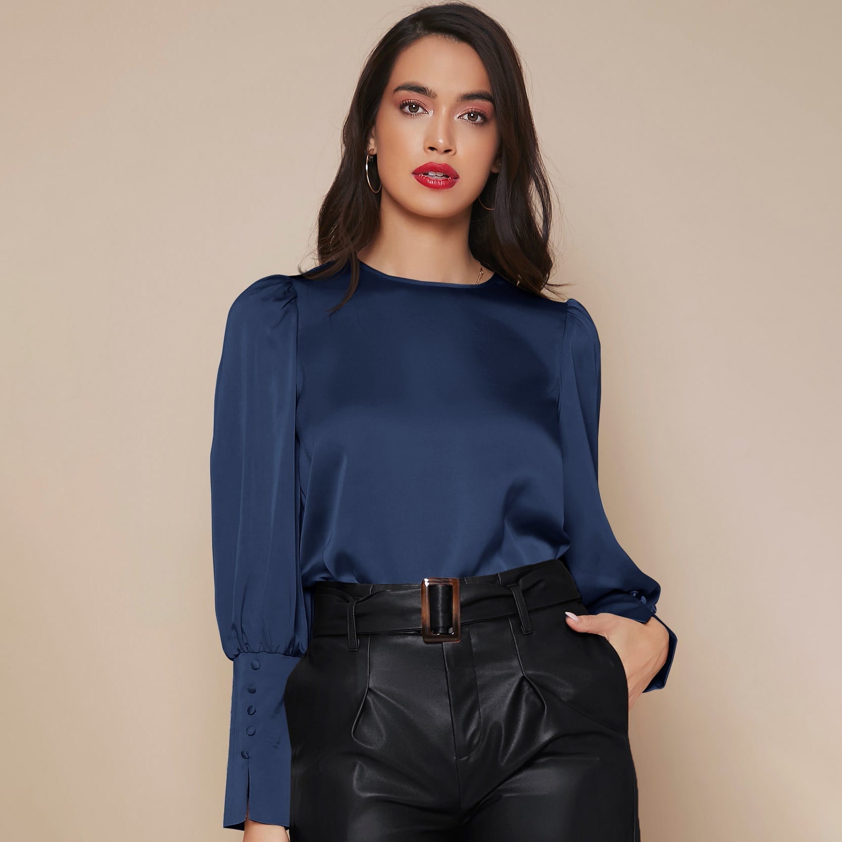 Chemise Satin à Manches Longues pour Femme - Emilia Lane