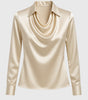 Classic Collar Satin Blouse with Draped Neckline for Women | Ideal for the Office