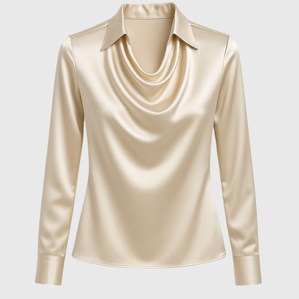 Classic Collar Satin Blouse with Draped Neckline for Women | Ideal for the Office