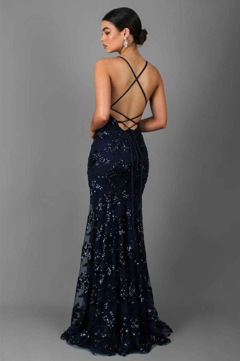 Sequin Long Dress with Straps and V-Neck for Women | Perfect for Going Out