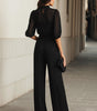 Three-Piece Set with Sheer Blouse and Wide-Leg Pants for Women | Ideal for Banquets