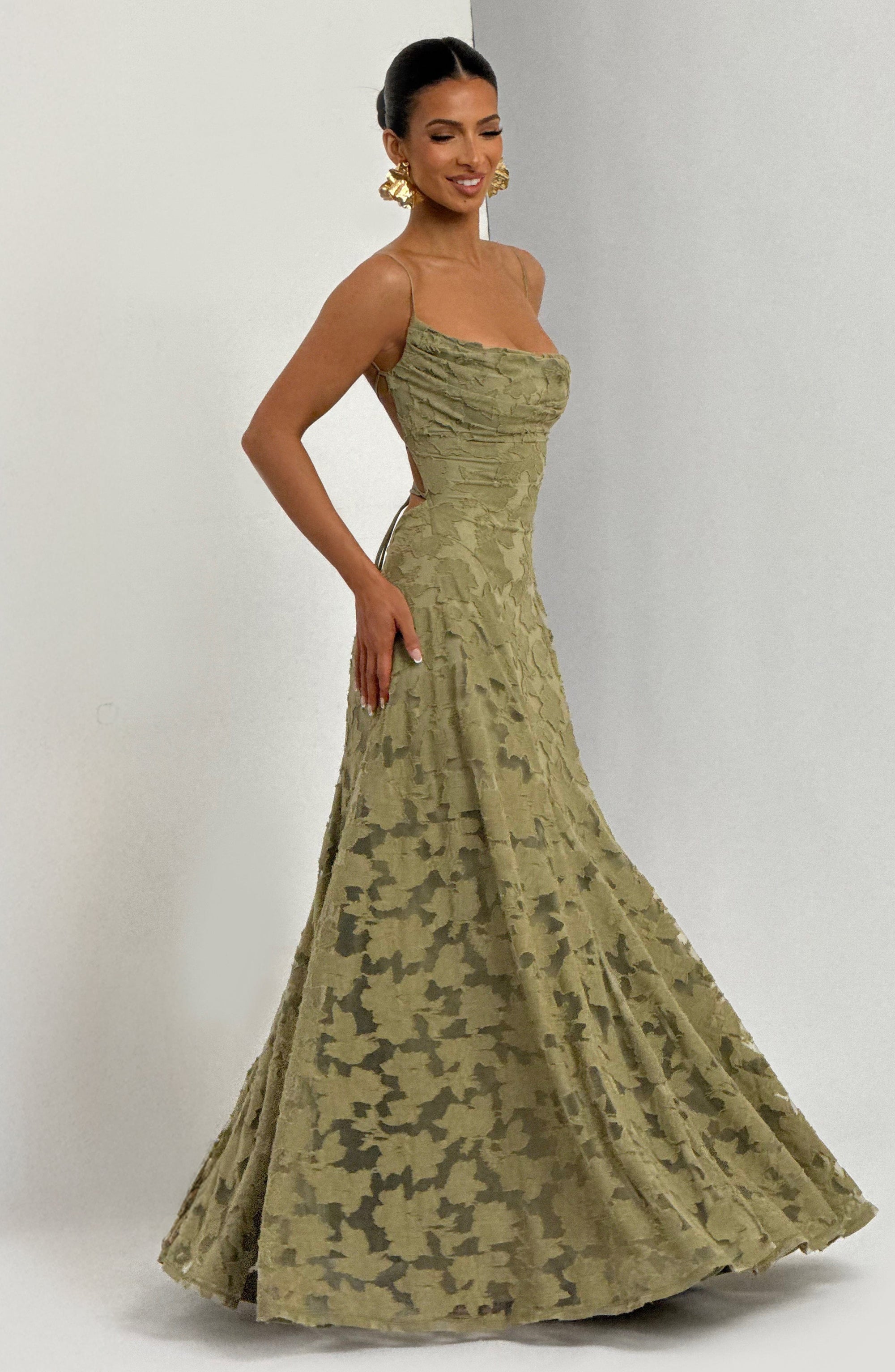 Draped Long Floral Pattern Dress with Straps for Women | Perfect for Outings