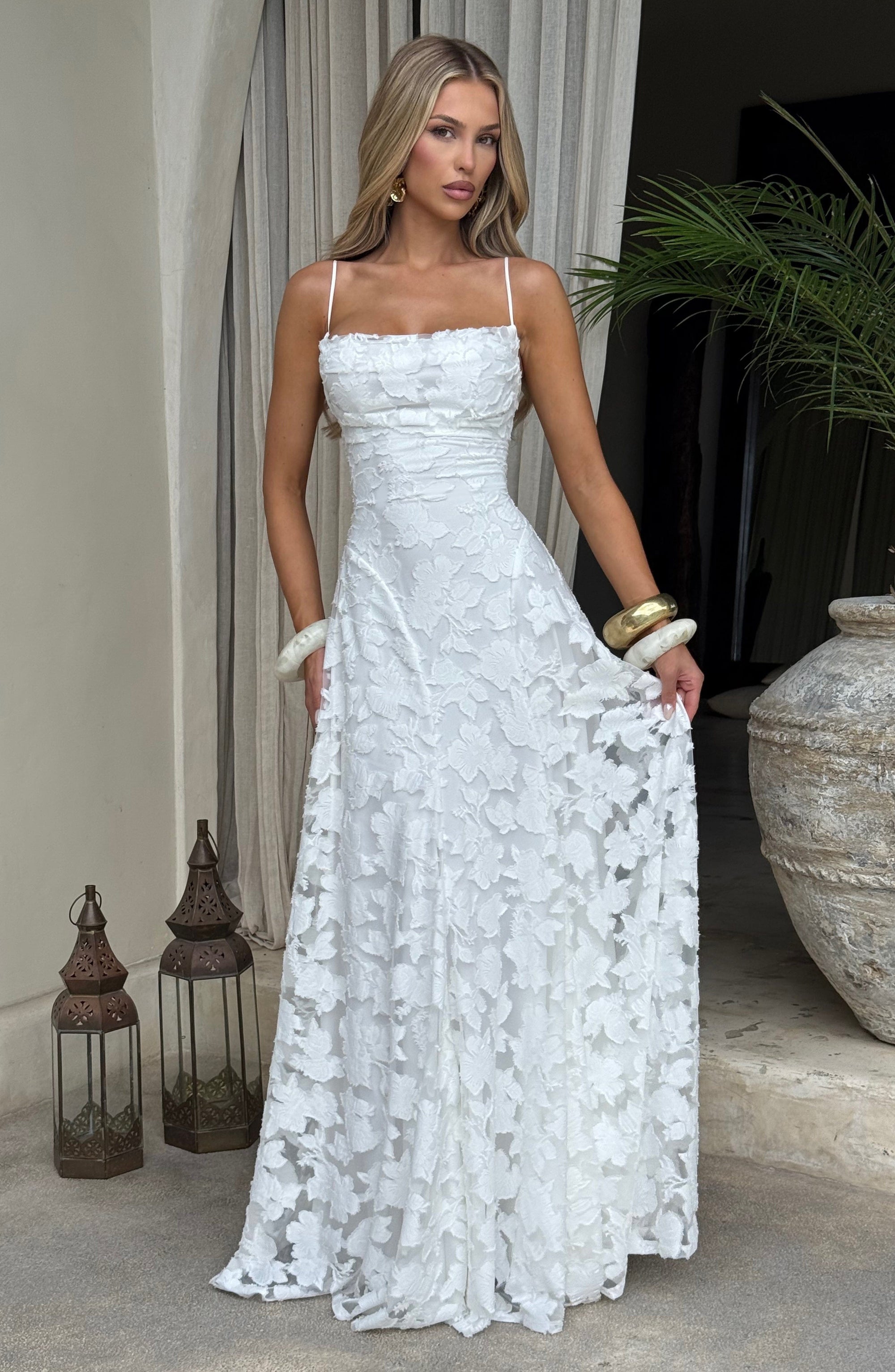 Draped Long Floral Pattern Dress with Straps for Women | Perfect for Outings