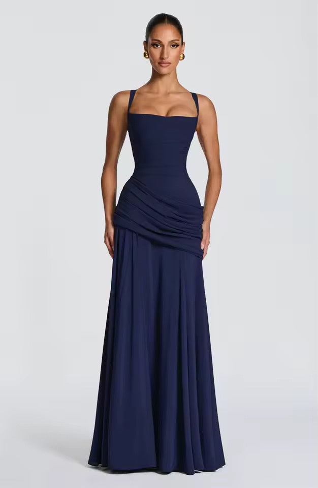 Long Dress with Square Neckline and Side Draping for Women | Perfect for Summer