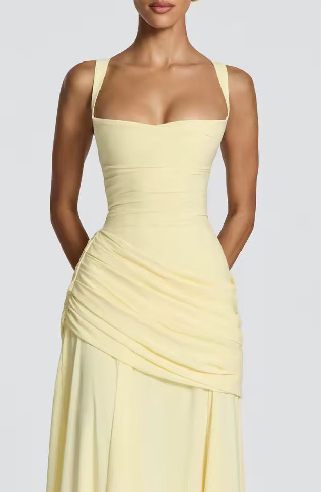 Long Dress with Square Neckline and Side Draping for Women | Perfect for Summer