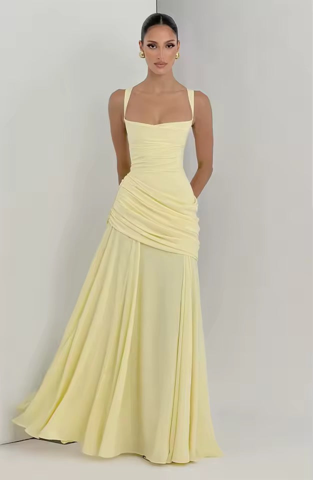 Long Dress with Square Neckline and Side Draping for Women | Perfect for Summer