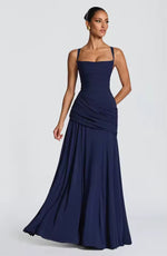 Long Dress with Square Neckline and Side Draping for Women | Perfect for Summer