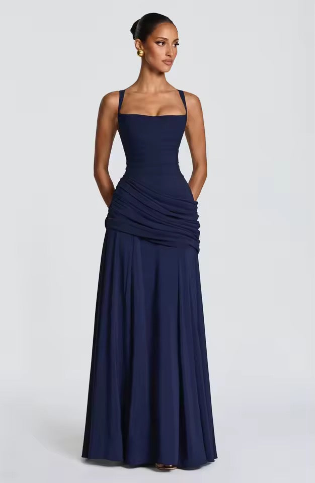 Long Dress with Square Neckline and Side Draping for Women | Perfect for Summer