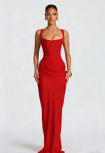 Long Dress with Wide Straps and Corset Detail for Women | Perfect for Going Out