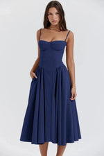 Fitted and Pleated Midi Dress with Straps for Women | Perfect for Going Out