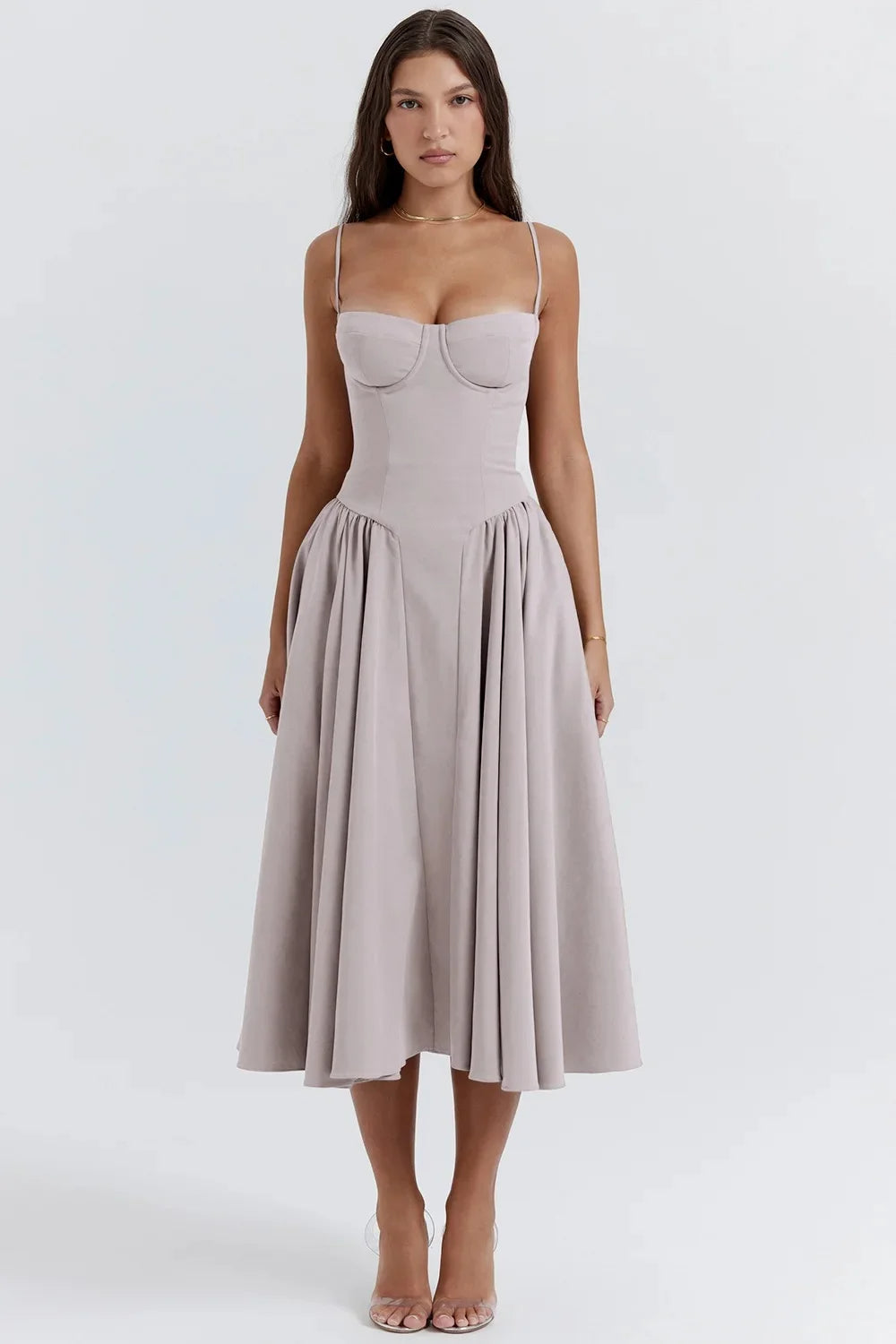 Fitted and Pleated Midi Dress with Straps for Women | Perfect for Going Out
