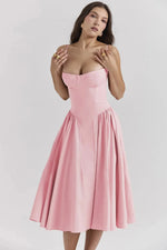 Fitted and Pleated Midi Dress with Straps for Women | Perfect for Going Out