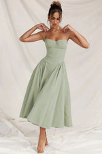 Fitted and Pleated Midi Dress with Straps for Women | Perfect for Going Out