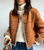 Structured Short Suede Jacket with Shearling Trim for Women