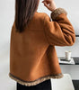 Structured Short Suede Jacket with Shearling Trim for Women