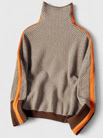 Oversized Two-Tone Jacquard Turtleneck Sweater for Women