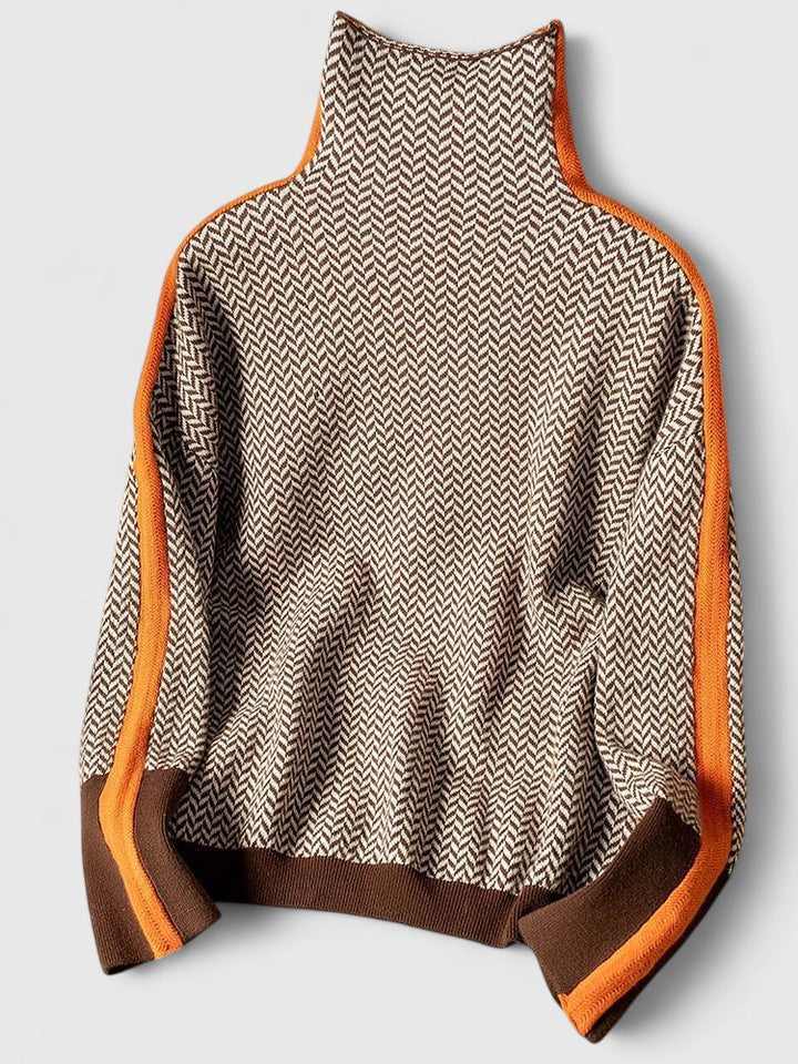 Oversized Two-Tone Jacquard Turtleneck Sweater for Women