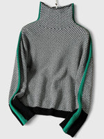Oversized Two-Tone Jacquard Turtleneck Sweater for Women