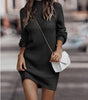 Short Slim Fit Sweater Dress with Puff Sleeves and Turtleneck for Women