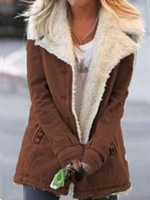 Women's Straight Military Style Jacket with Wide Faux Fur Collar