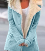 Women's Straight Military Style Jacket with Wide Faux Fur Collar