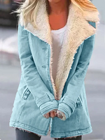 Women's Straight Military Style Jacket with Wide Faux Fur Collar