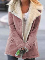 Women's Straight Military Style Jacket with Wide Faux Fur Collar